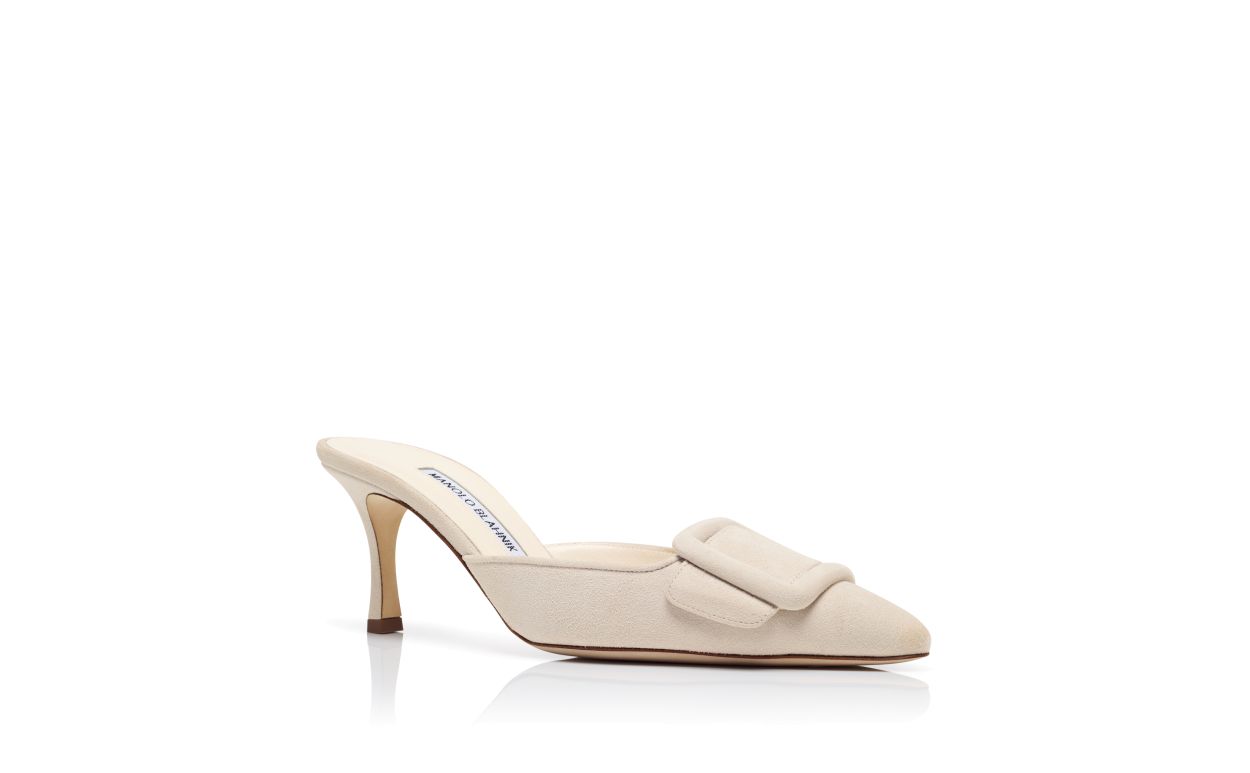 Light Cream Suede Buckle Detail Mules