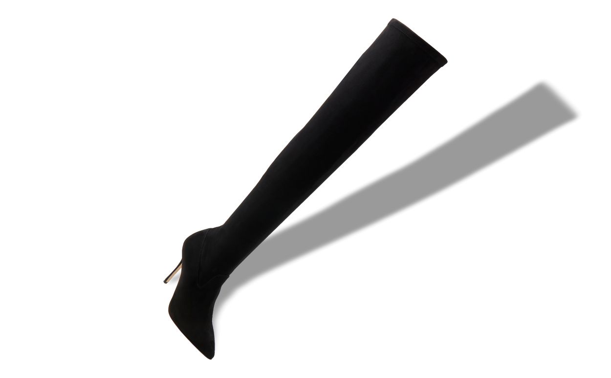 Black Suede Fitted Thigh High Boots