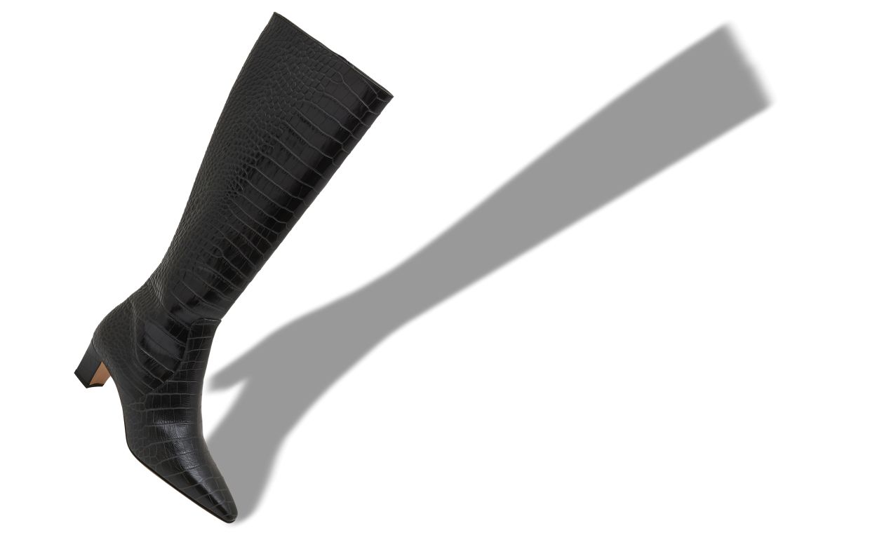 Black Calf Leather Knee High Boots