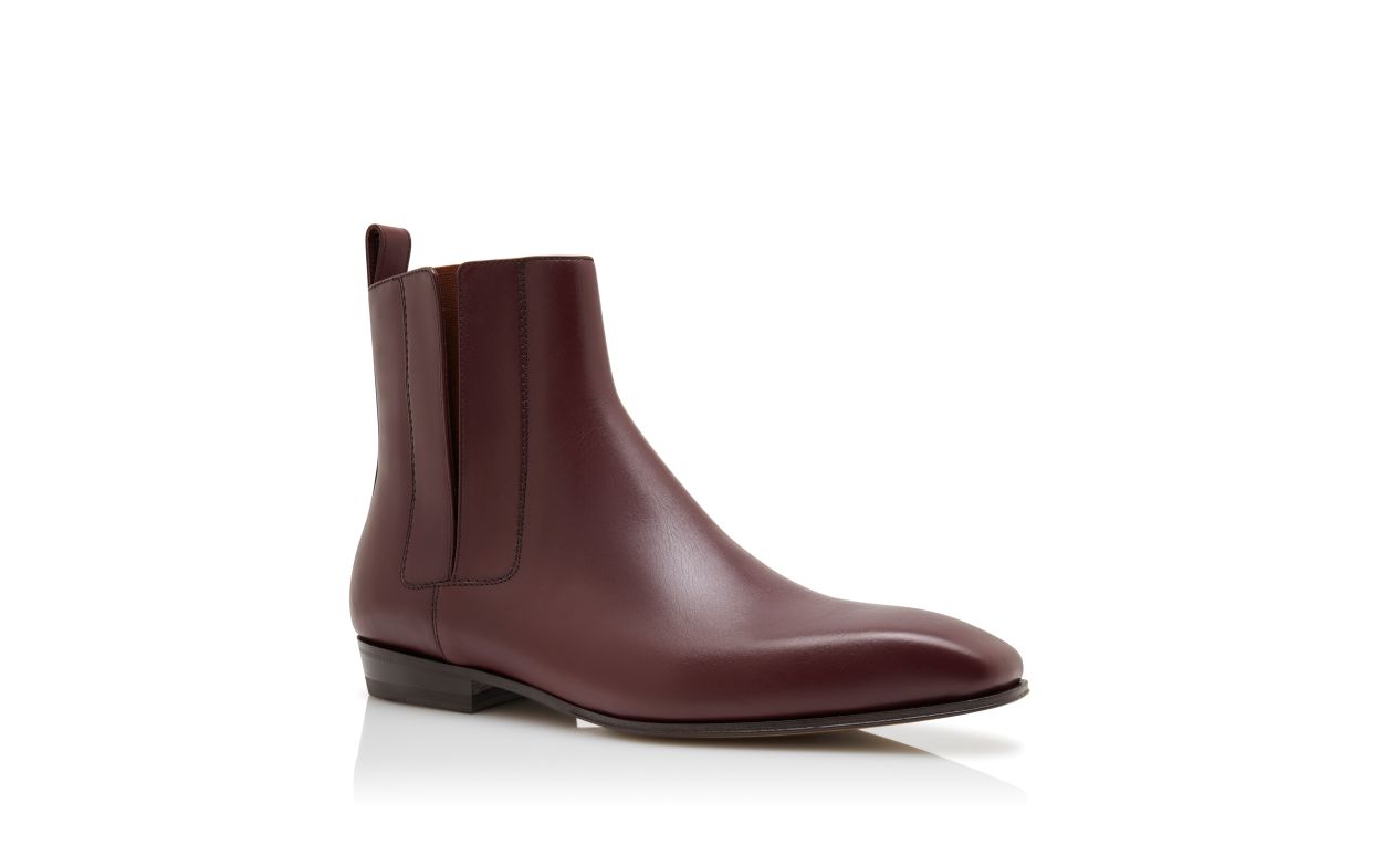 Dark Red Calf Leather Ankle Boots