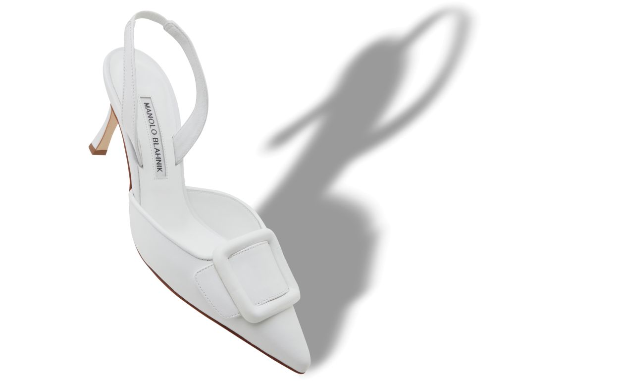 White Nappa Leather Slingback Pumps