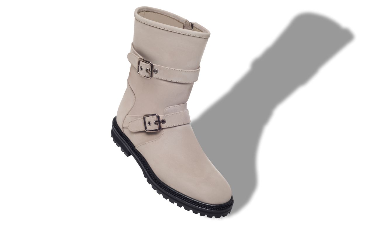 Grey Nubuck Dual Buckle Ankle Boots