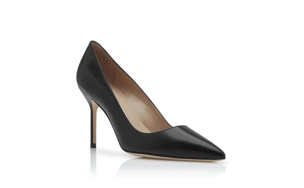 Black Calf Leather Pointed Toe Pumps