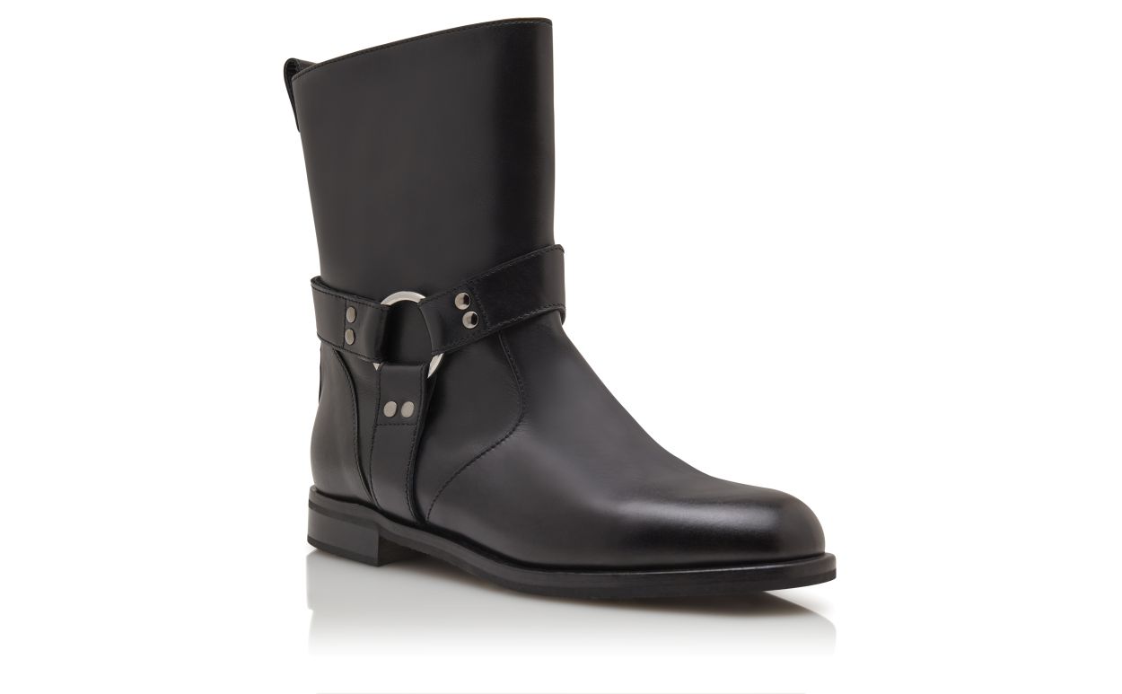 Black Calf Leather Ankle Boots