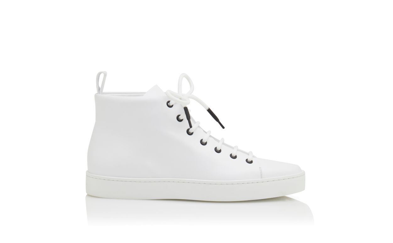 White Calf Leather Lace Up Sneakers