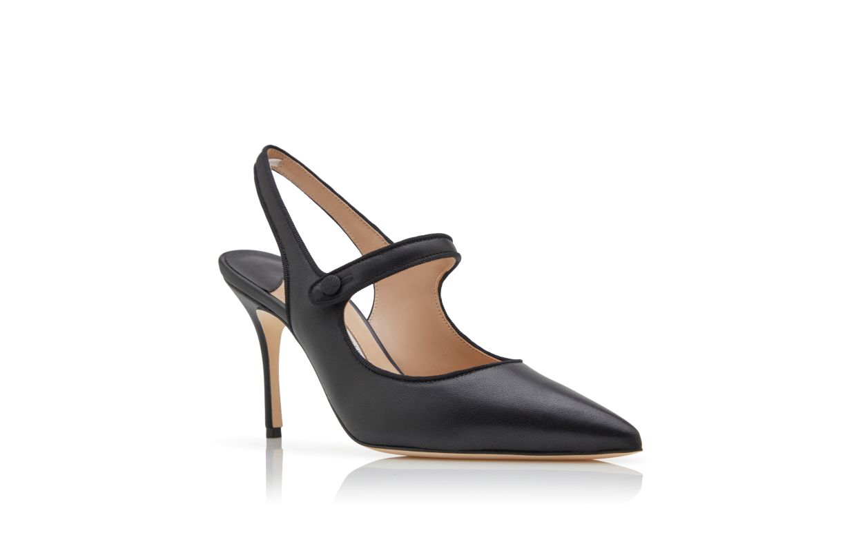 Black Nappa Leather Pointed Toe Slingback Pumps