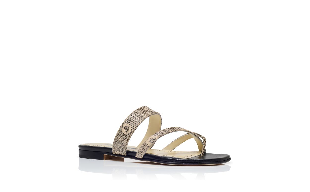 Lizard Print Calf Leather Flat Sandals