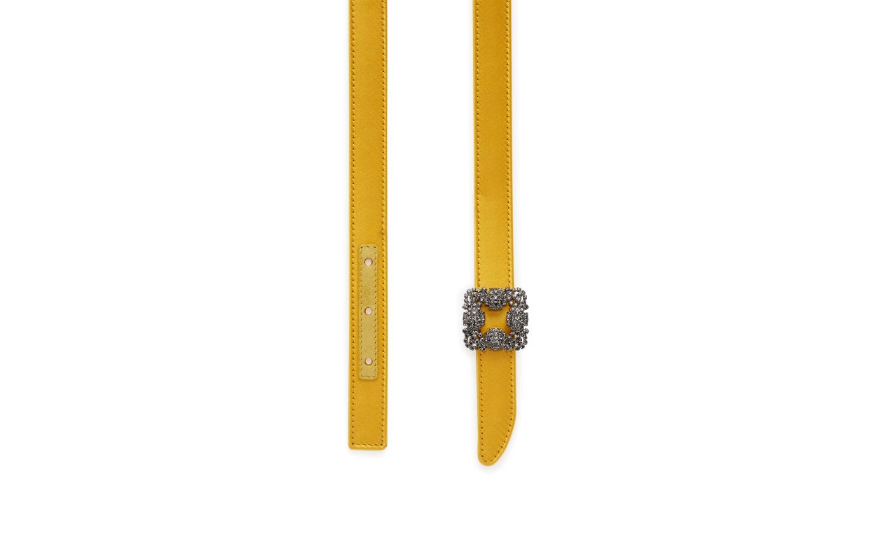 Yellow Satin Crystal Buckled Belt