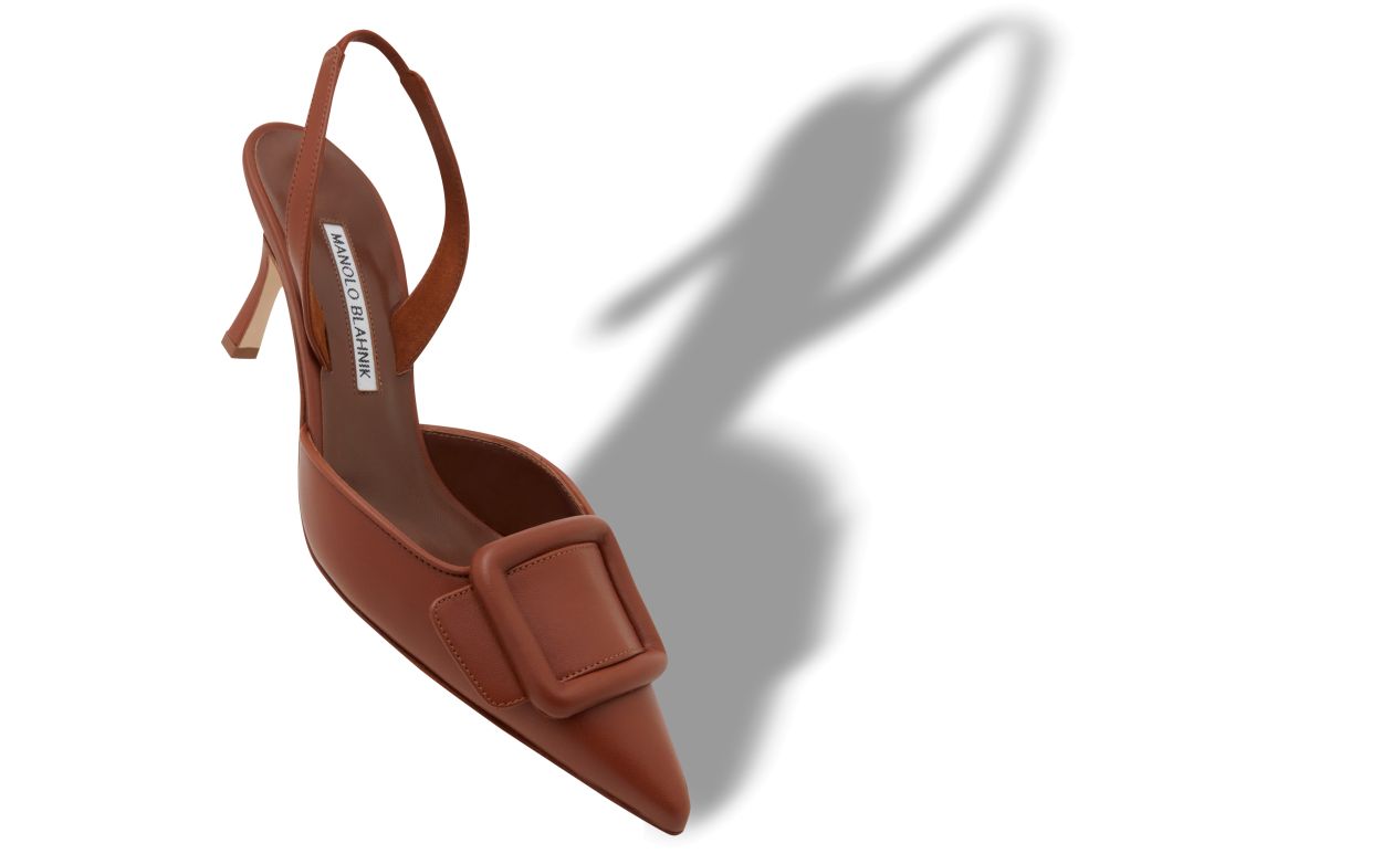 Brown Nappa Leather Slingback Pumps
