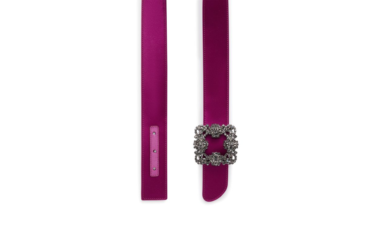 Dark Fuchsia Satin Crystal Buckled Belt