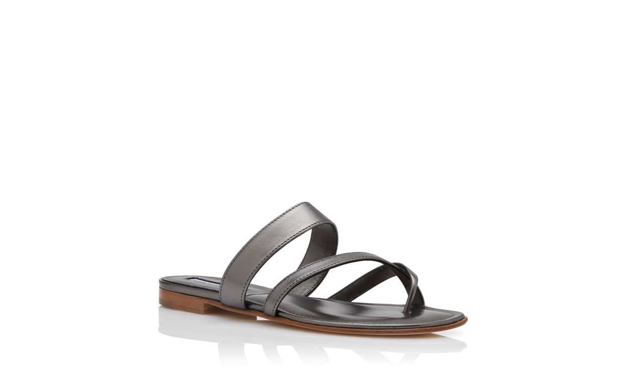 Graphite Nappa Leather Flat Sandals