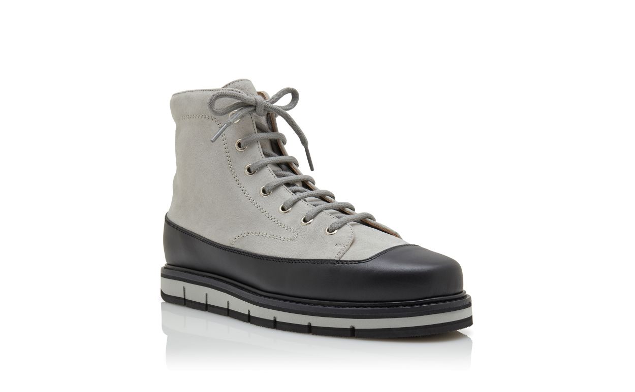 Grey and Black Calf Suede Ankle Boots
