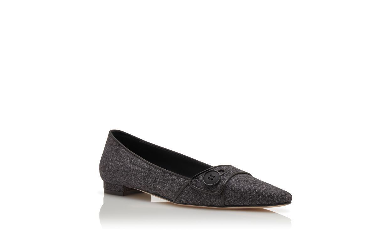 Dark Grey Wool Flat Pumps