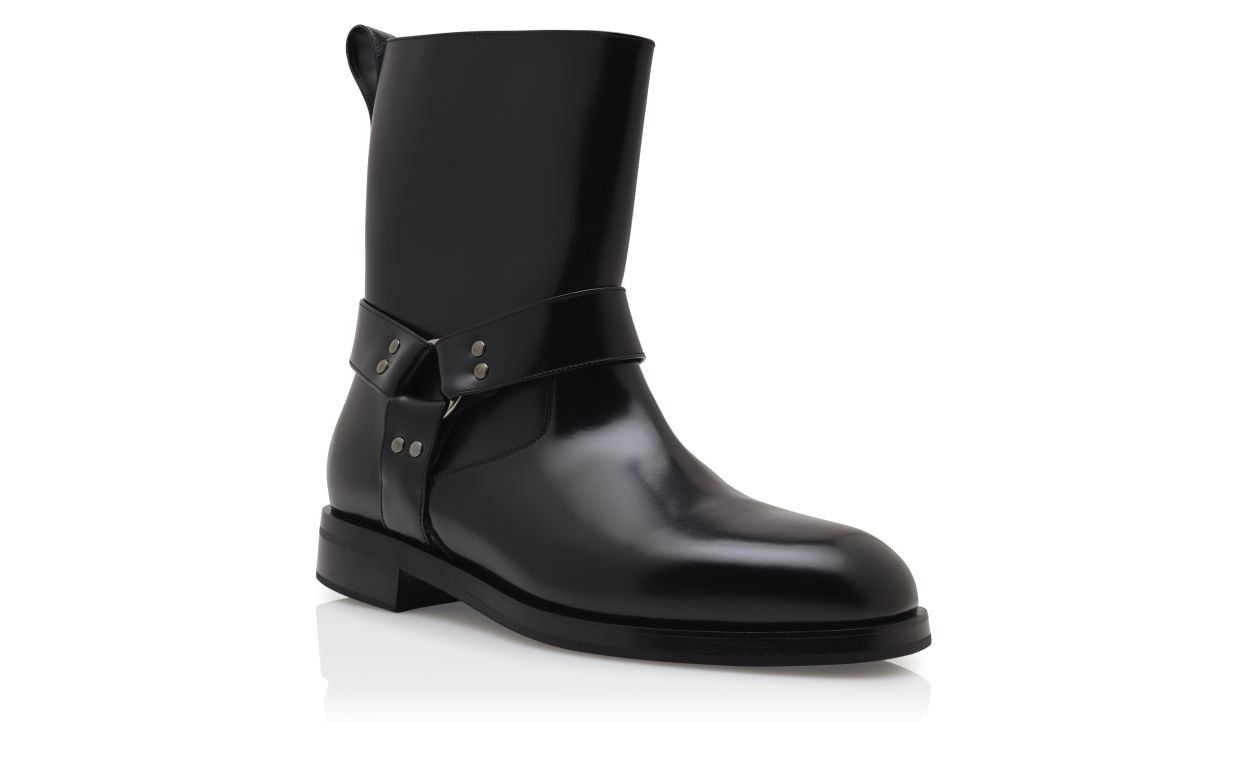 Black Calf Leather Biker Boots