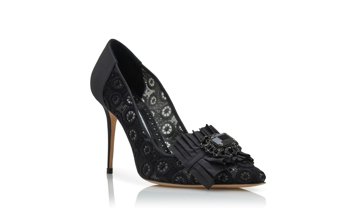 Black Lace Jewel Embellished Pumps