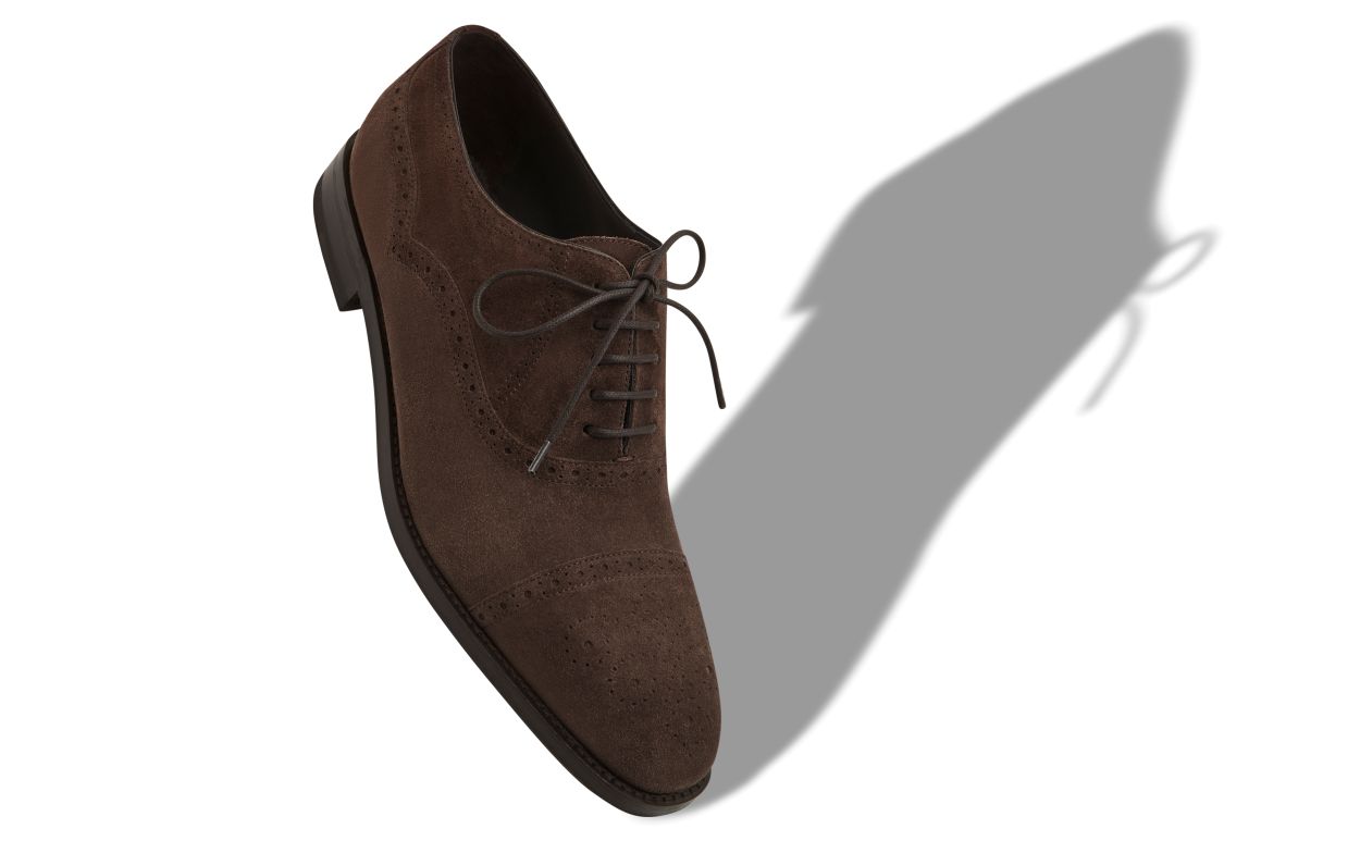 Dark Brown Suede Cap Toe Oxfords