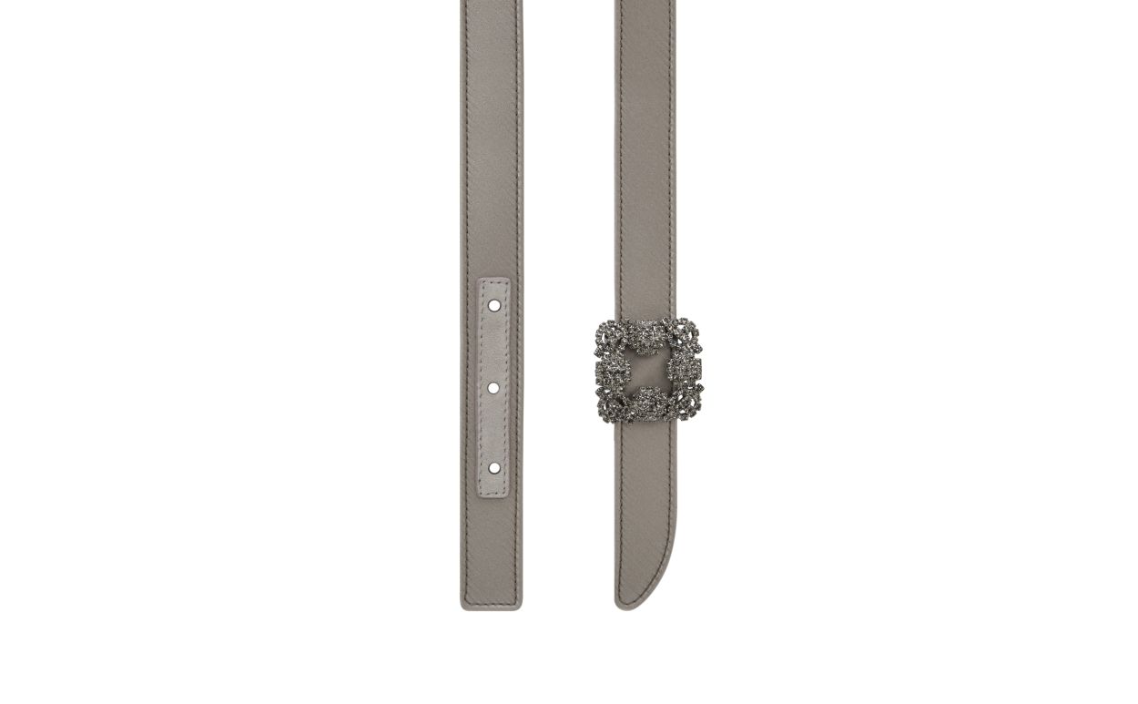 Light Grey Satin Crystal Buckled Belt