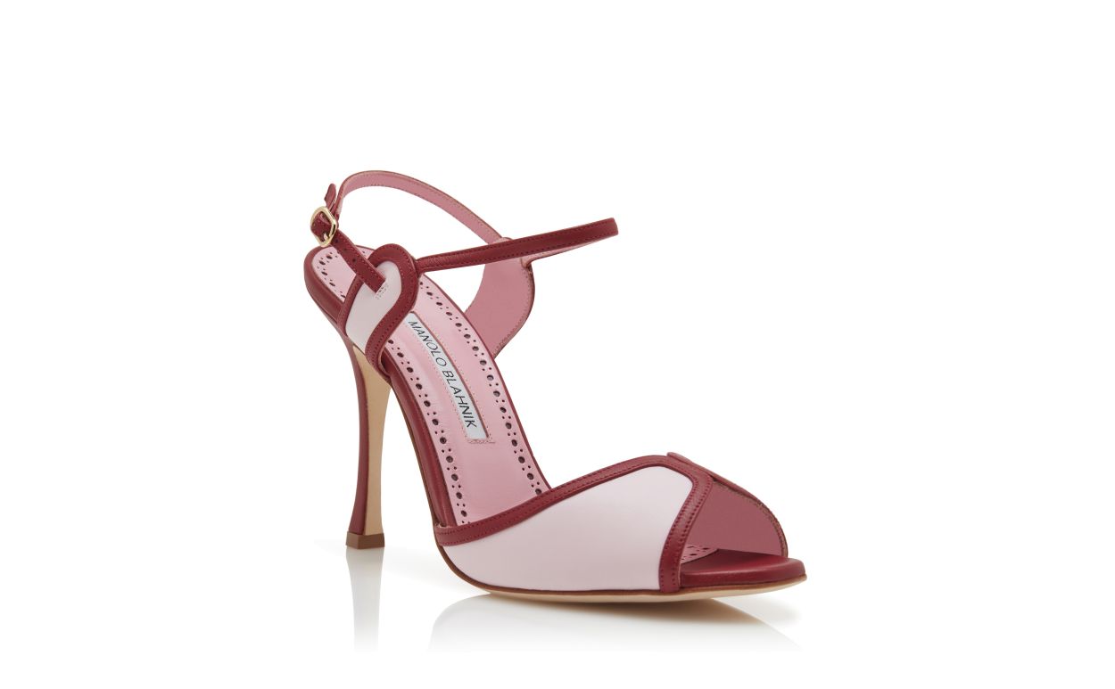 Red and Pink Nappa Leather Ankle Strap Sandals