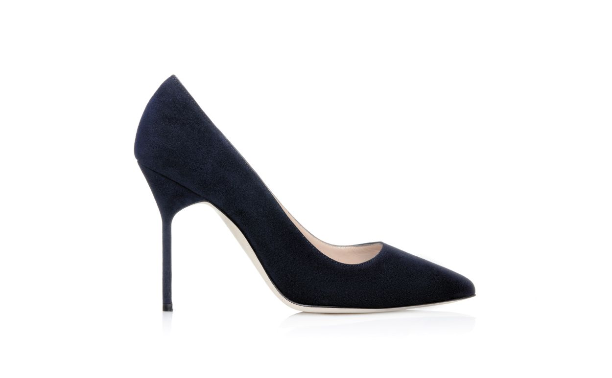 Navy Blue Suede Pointed Toe Pumps
