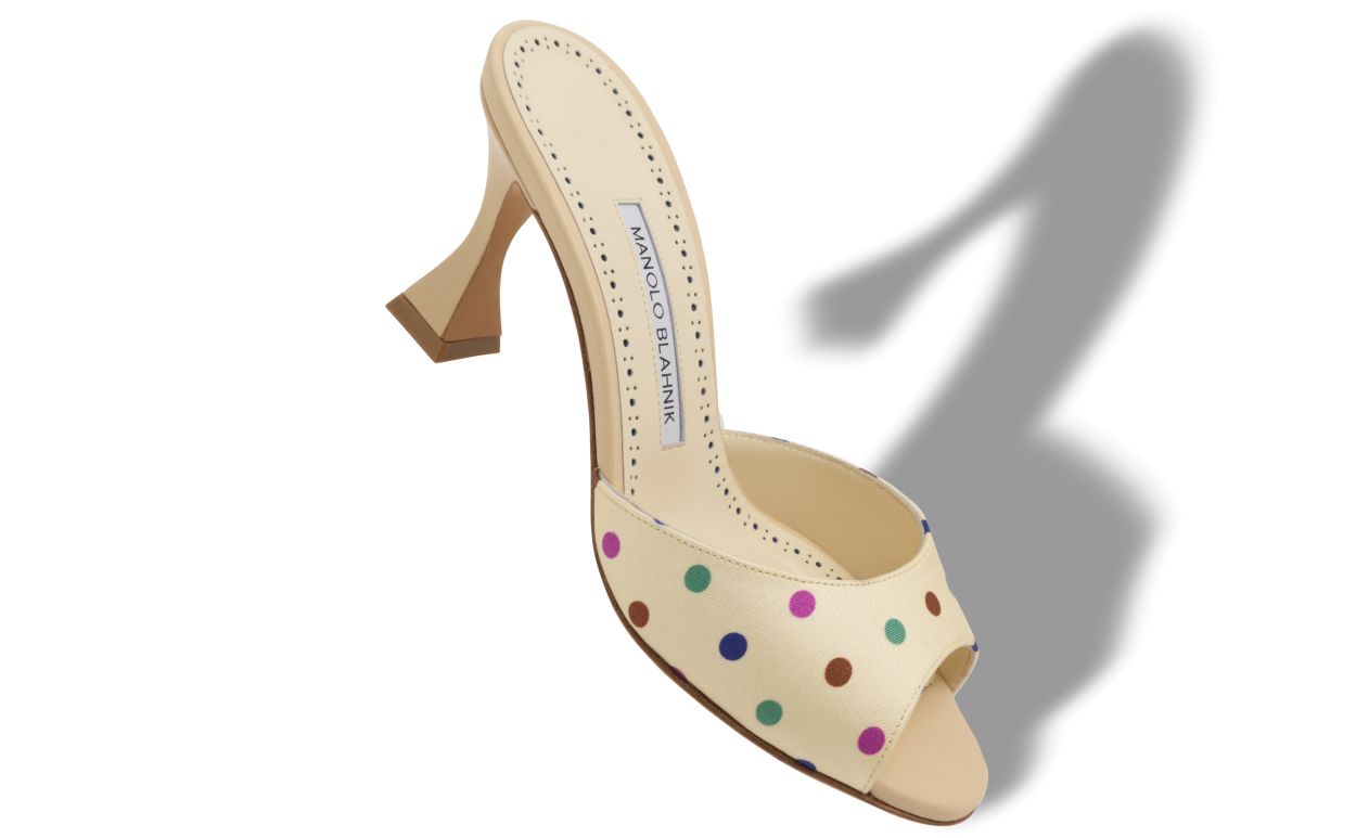 Cream Silk Polka Dot Detail Mules