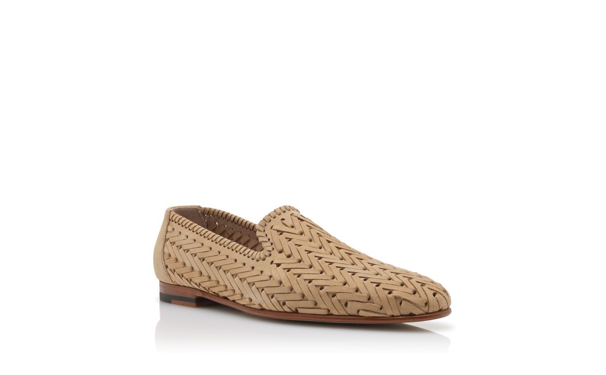 Light Brown Nubuck Woven Loafers