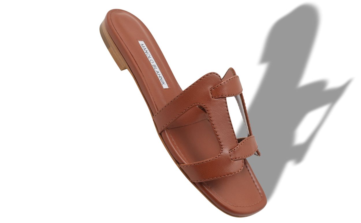 Brown Nappa Leather Flat Sandals