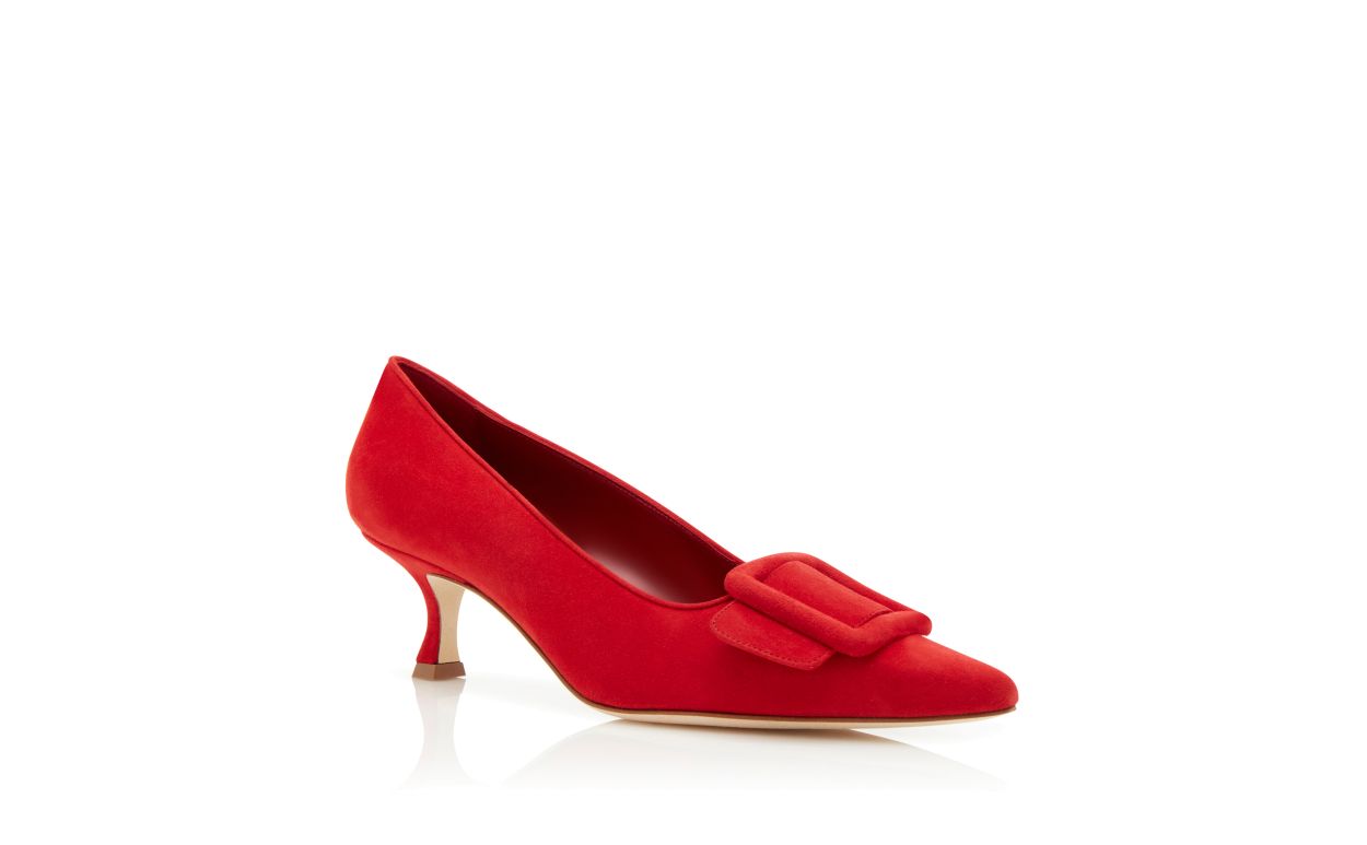 Red Suede Buckle Detail Pumps