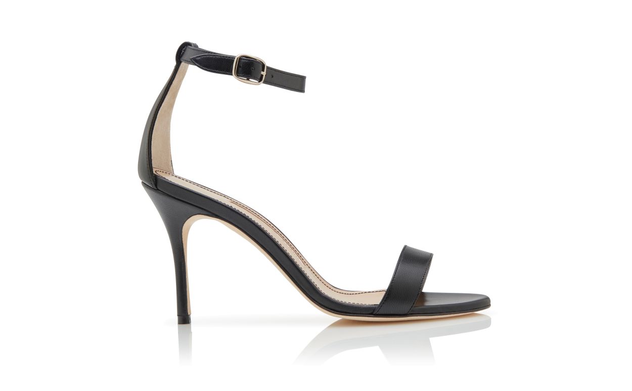 Black Nappa Leather Ankle Strap Sandals
