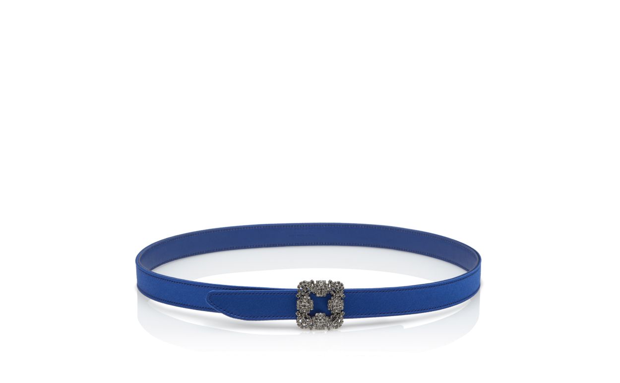 Blue Satin Crystal Buckled Belt