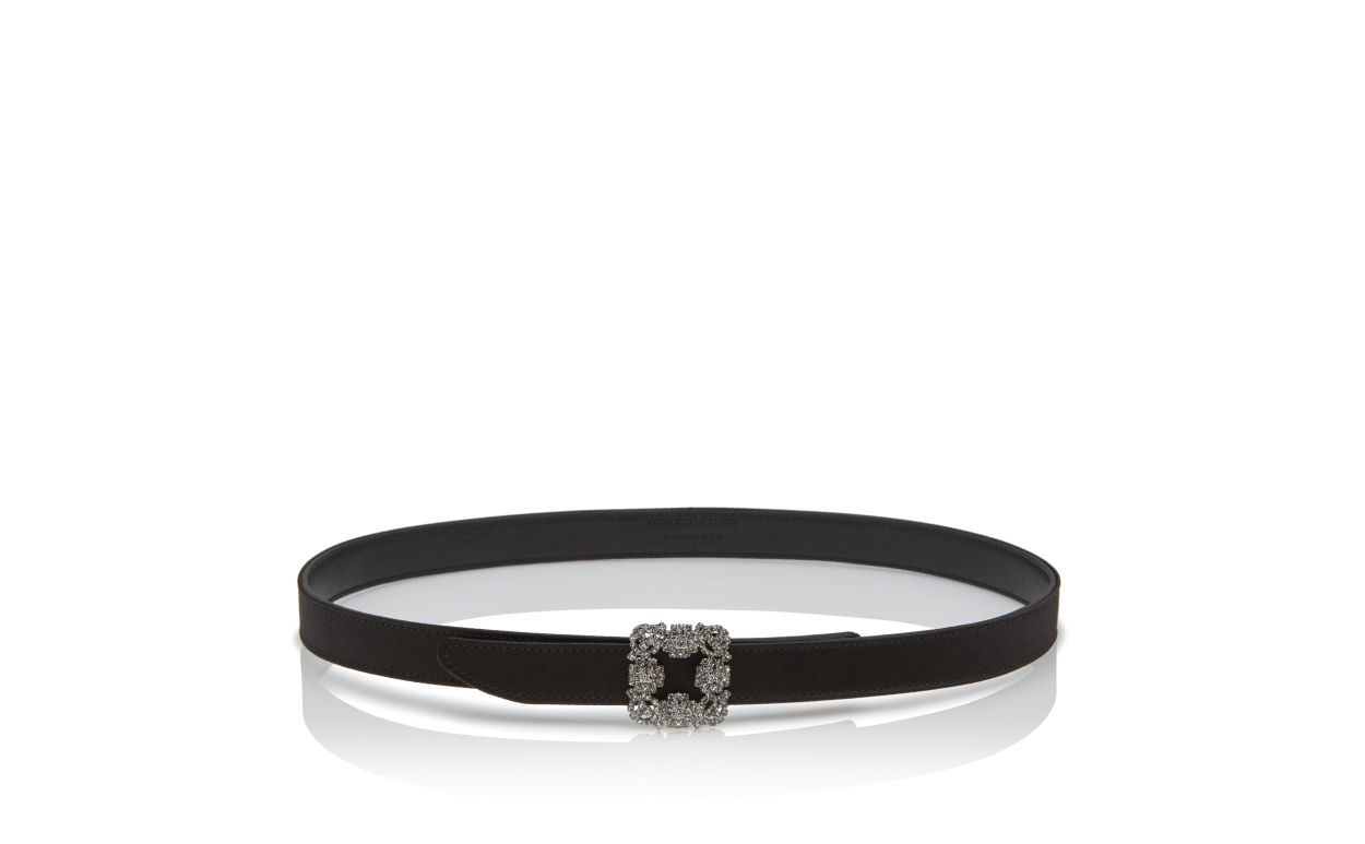 Black Satin Crystal Buckled Belt