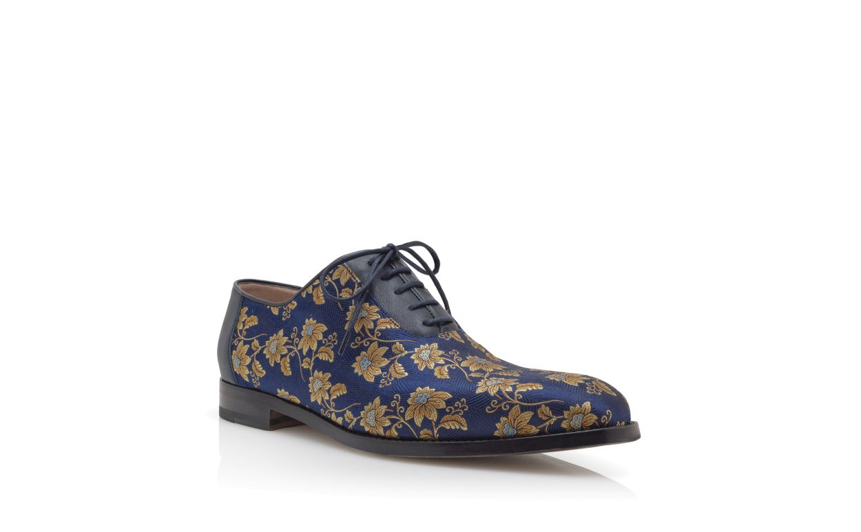 Navy Blue Floral Silk Jacquard Oxfords