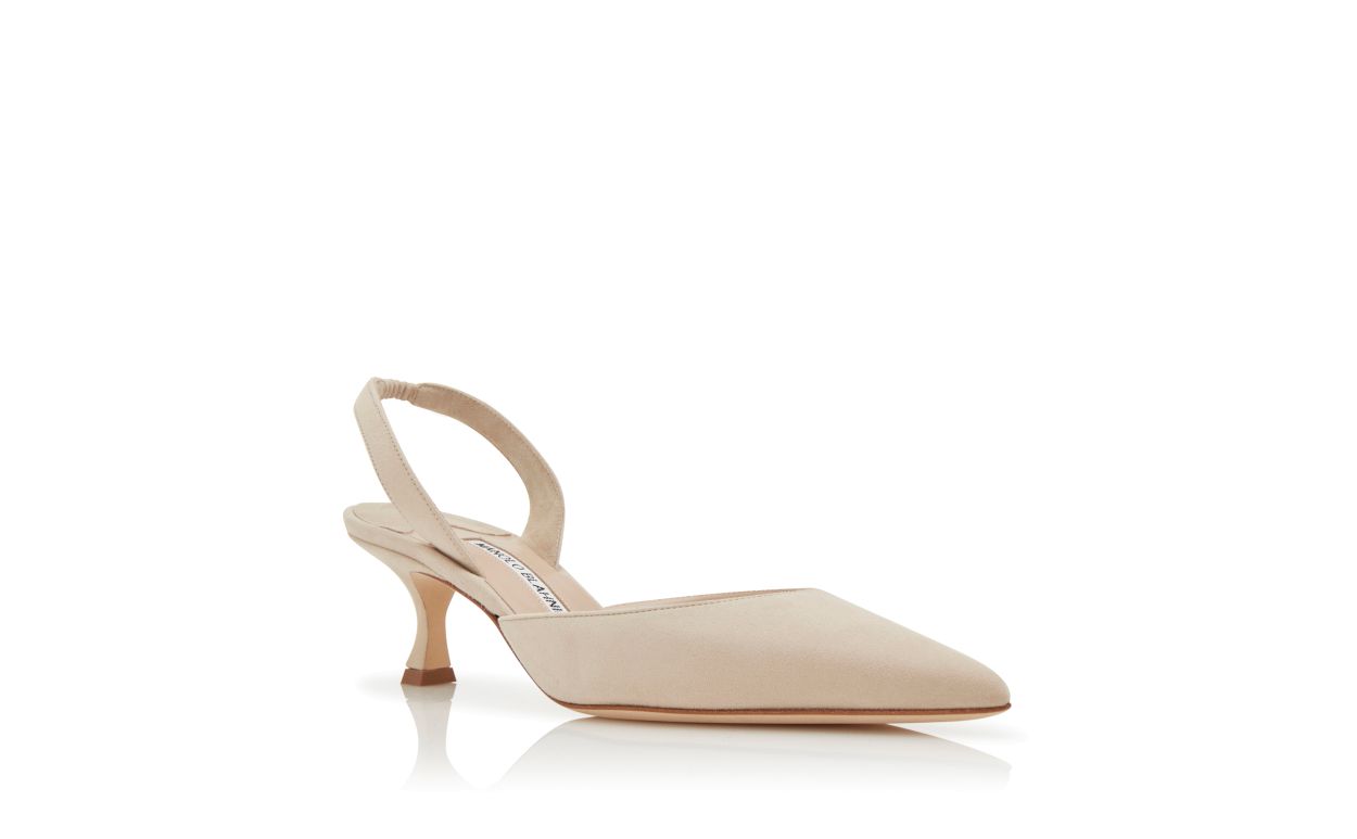Light Beige Suede Slingback Pumps
