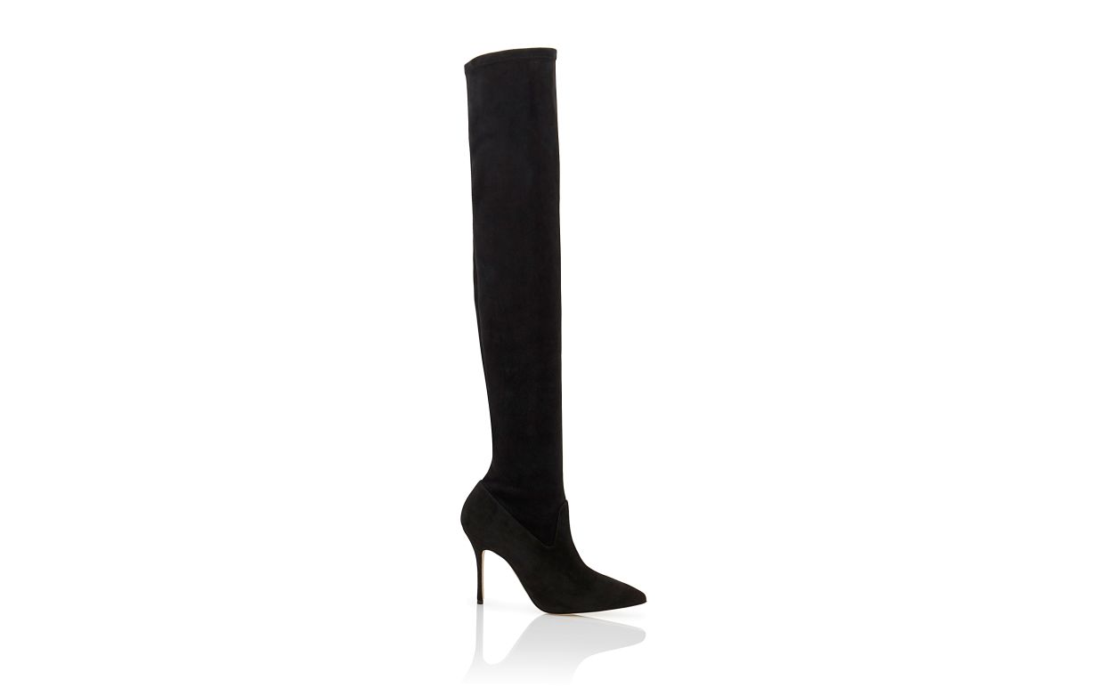 Black Suede Fitted Thigh High Boots