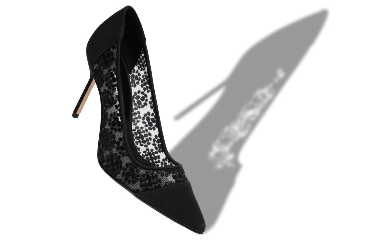Black Lace Floral Detail Pumps