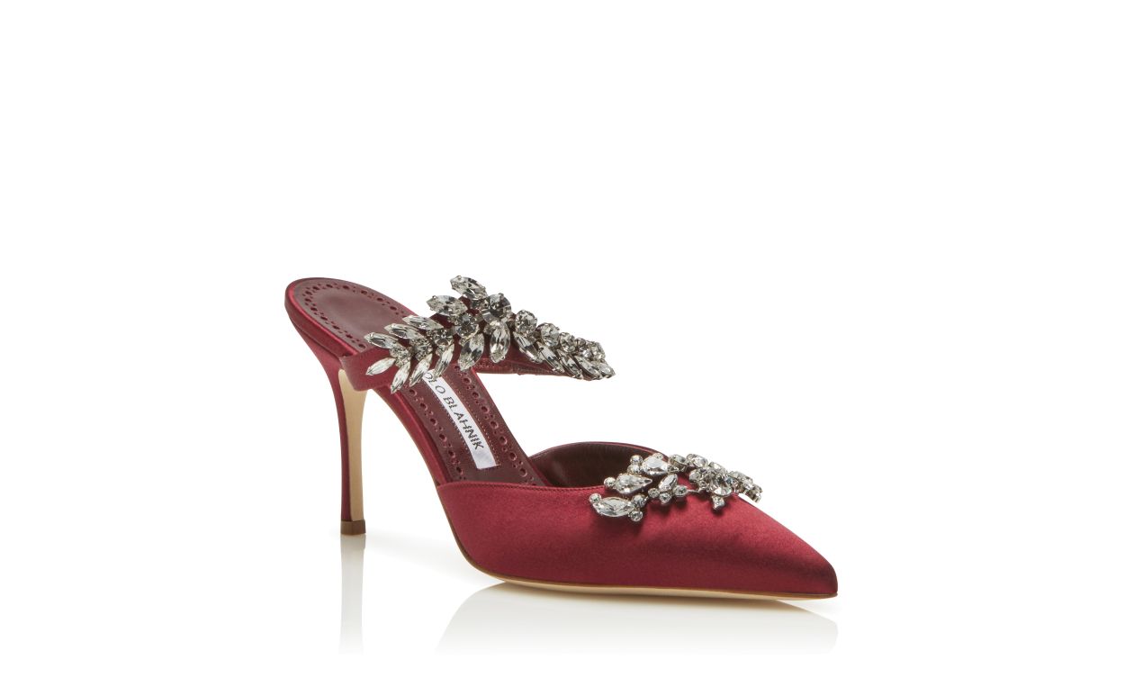 Burgundy Satin Crystal Embellished Mules
