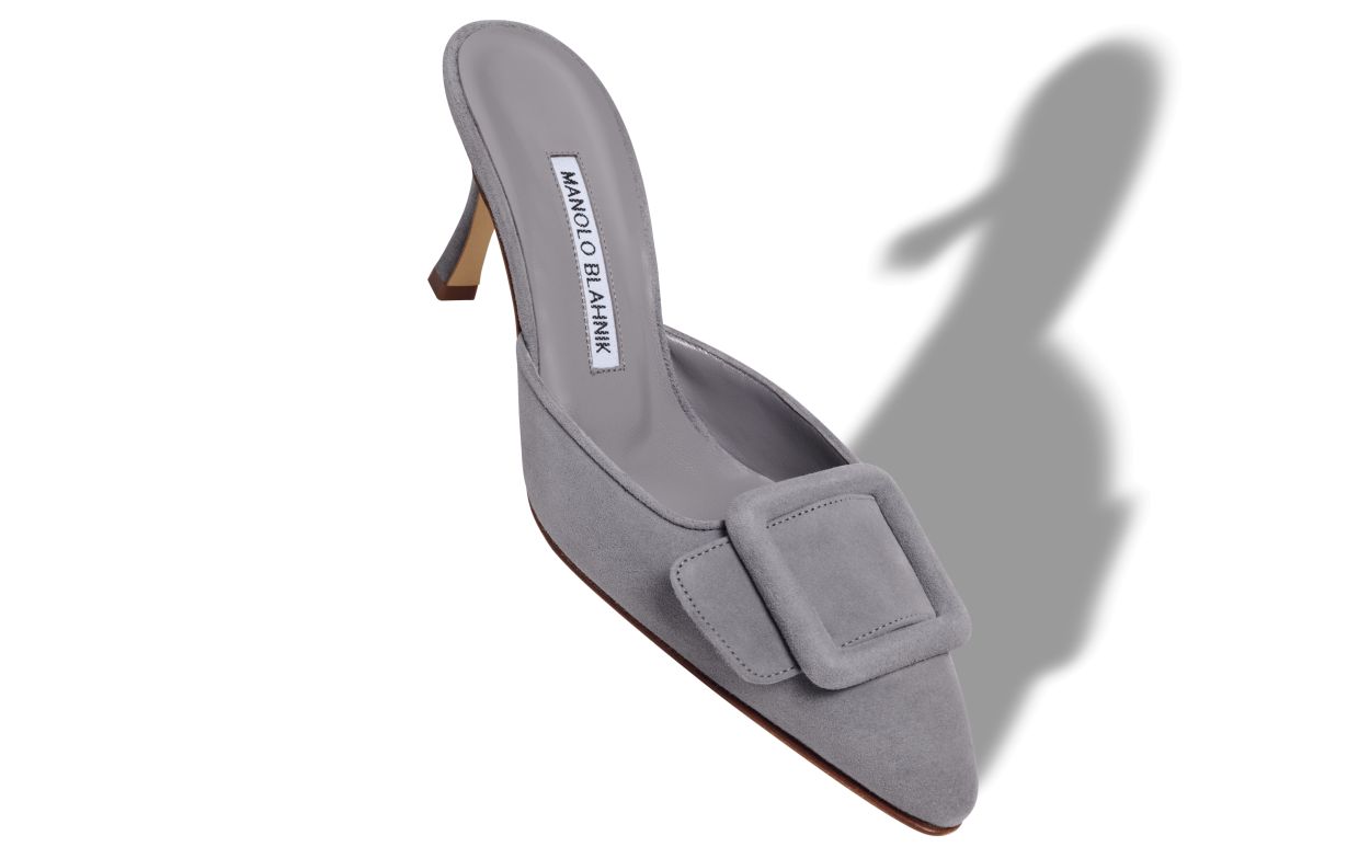 Grey Suede Buckle Detail Mules