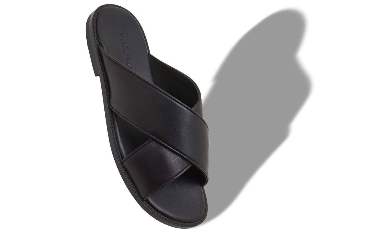 Black Calf Leather Crossover Sandals