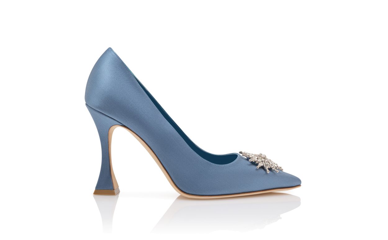 Blue Satin Crystal Embellished Pumps