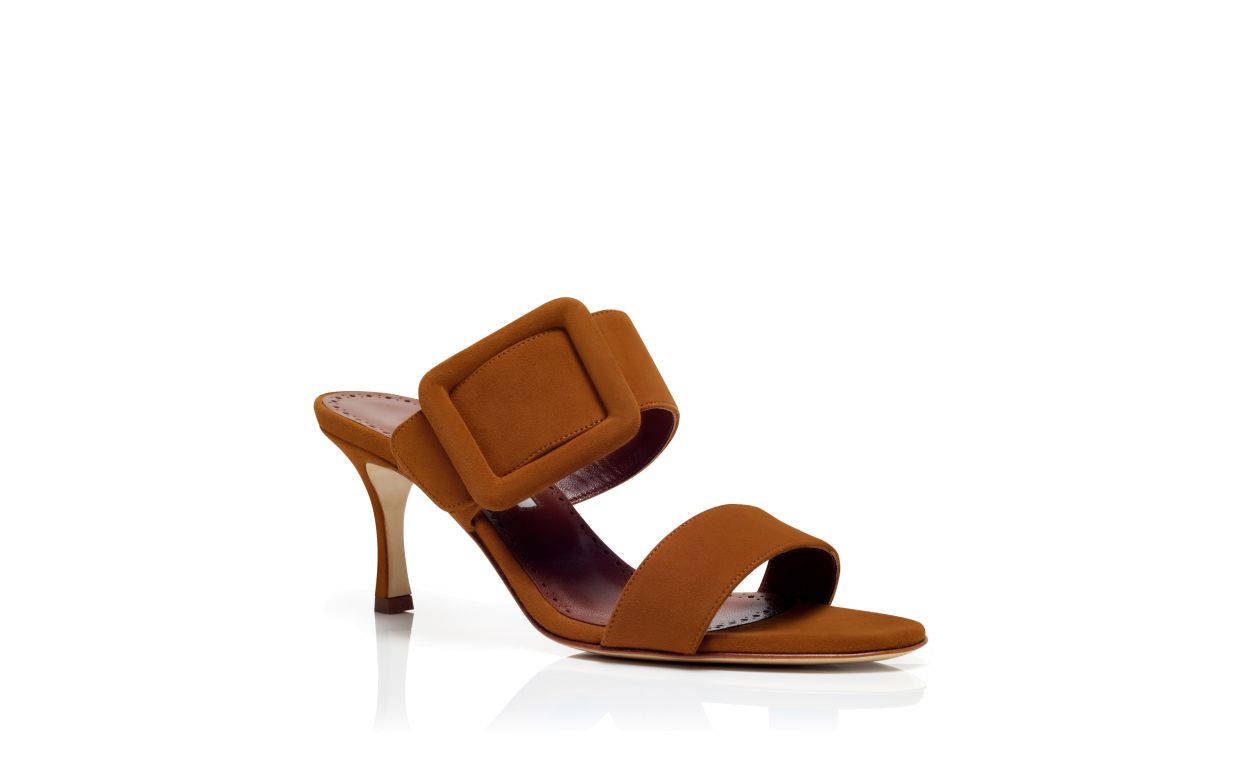 Brown Suede Open Toe Mules