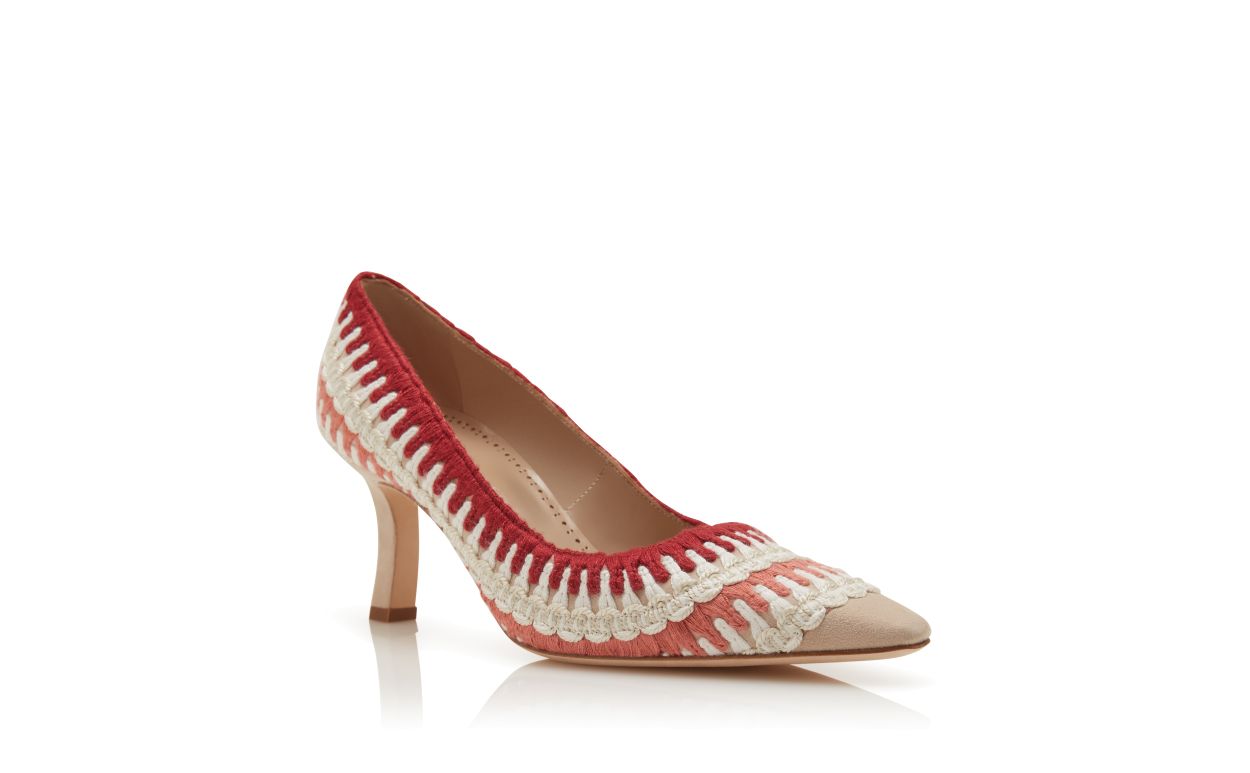 Light Beige Suede Knitted Detail Pumps