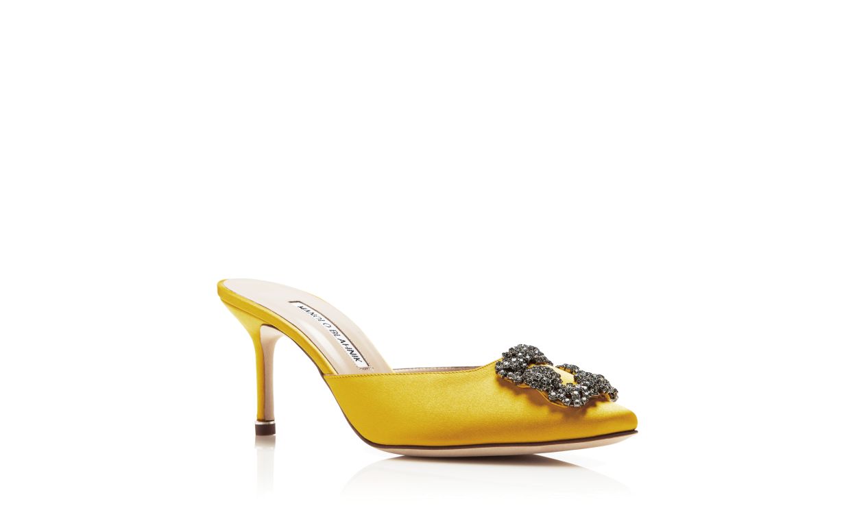 Yellow Satin Jewel Buckle Mules