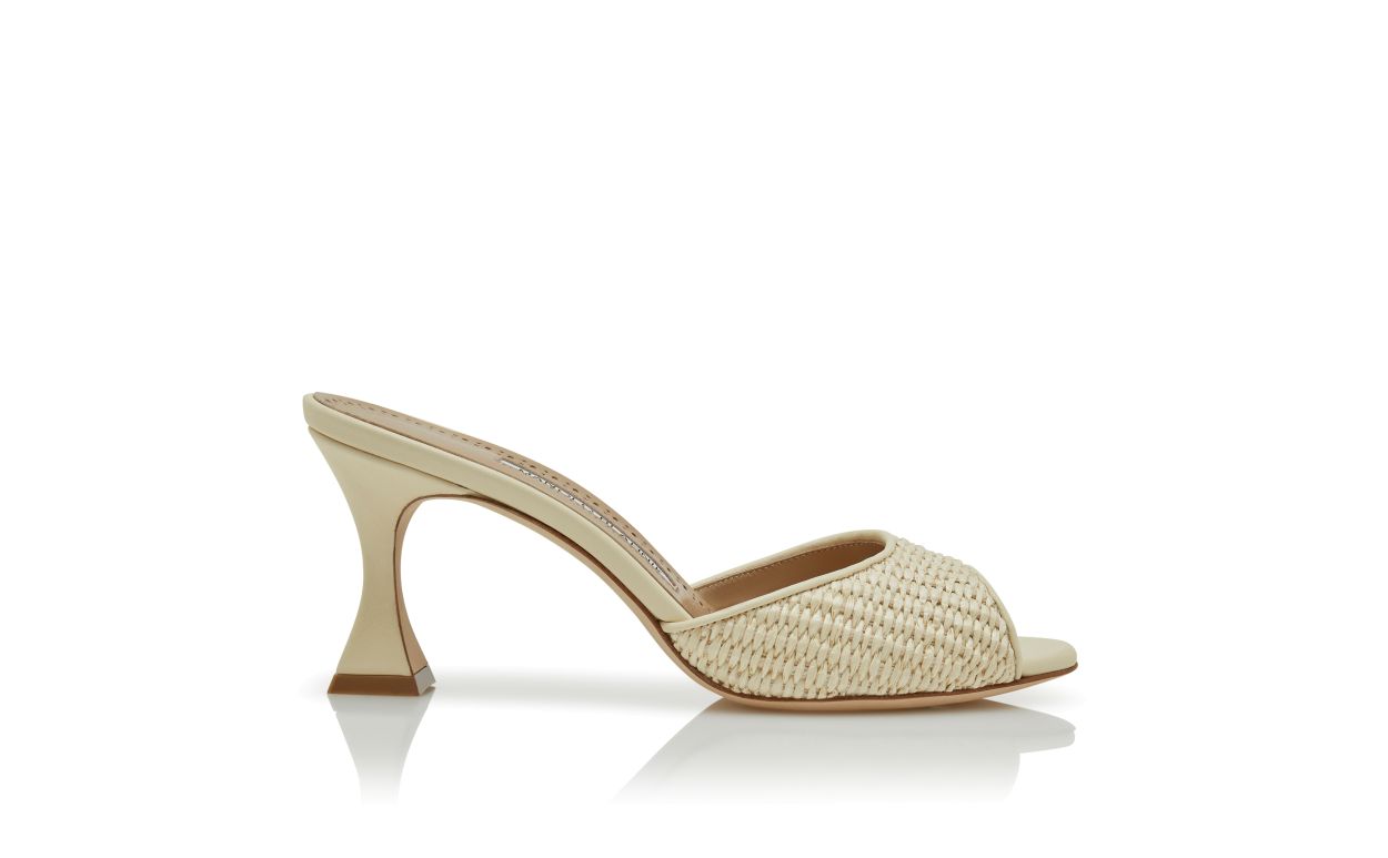 Light Beige Raffia Open Toe Mules