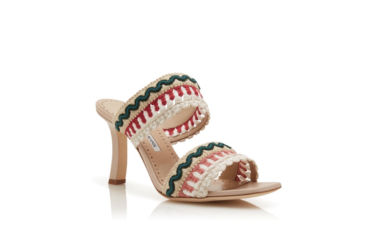 Light Beige Nappa Leather Knitted Detail Mules