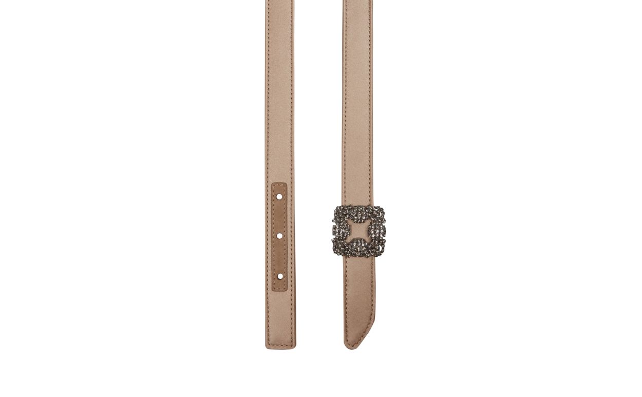 Light Beige Satin Crystal Buckled Belt