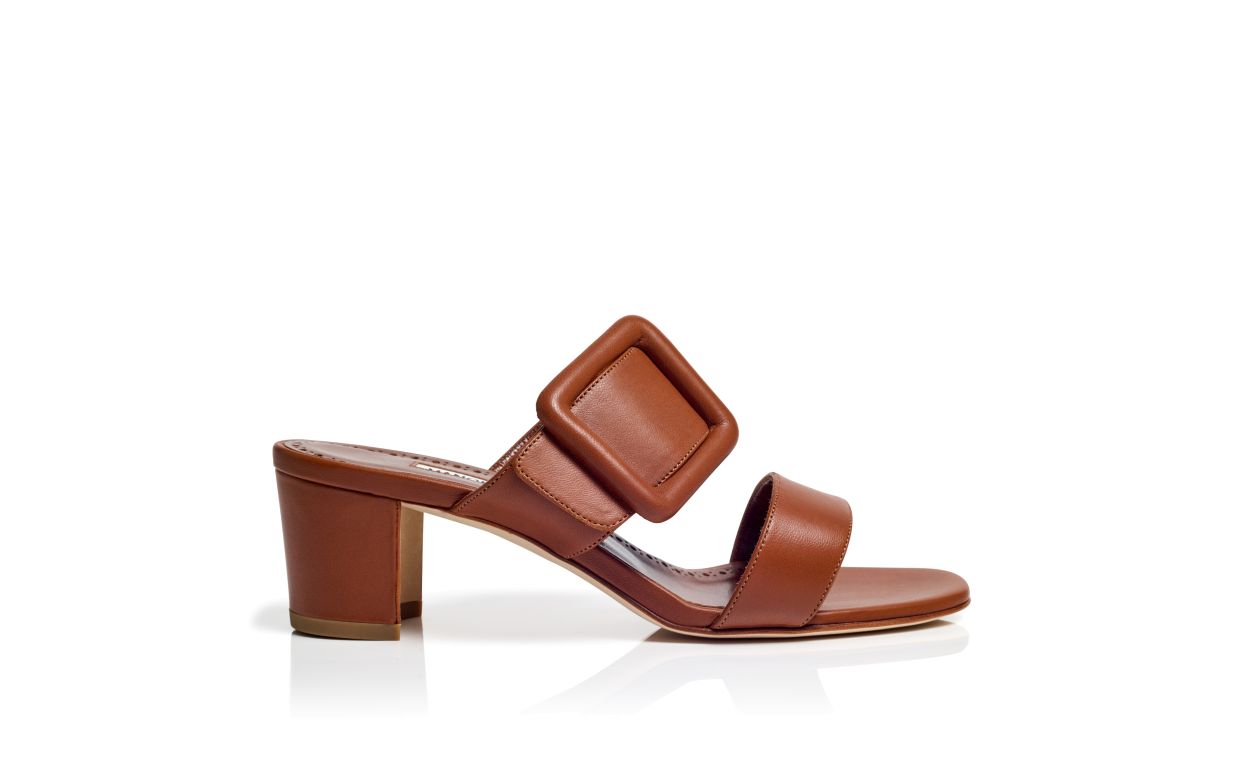 Brown Nappa Leather Open Toe Mules
