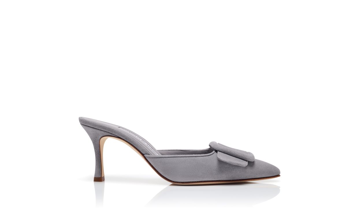 Grey Suede Buckle Detail Mules