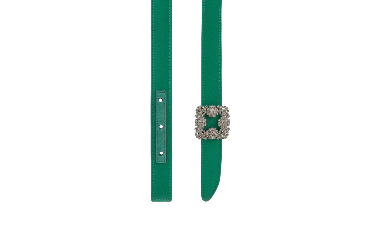 Green Satin Crystal Buckled Belt