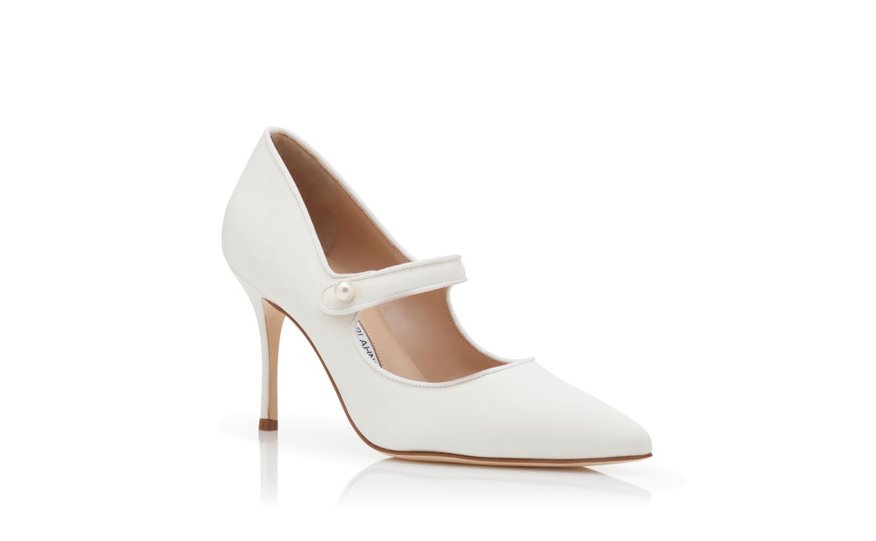 White Crepe De Chine Mary Jane Pumps