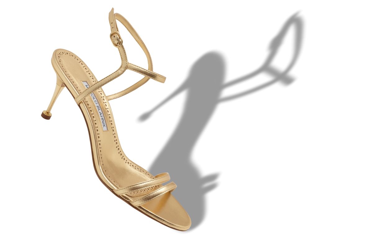 Gold Nappa Leather Ankle Strap Sandals