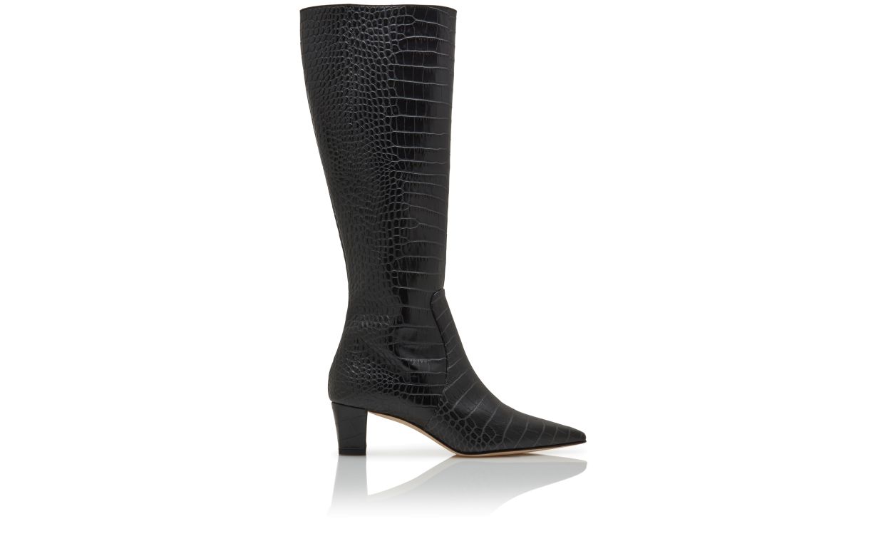 Black Calf Leather Knee High Boots